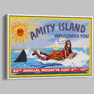Amity Island, Help! Shark, Jaws Canvas Poster – Iconic Shark Attack Scene for Movie Lovers and Coastal Wall Decor
