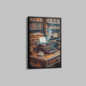 Arte mural de máquina de escribir, lienzo o póster, arte de máquina de escribir, decoración de oficina vintage, obra de arte literaria para pared, decoración de pared de máquina de escribir, decoración del hogar
