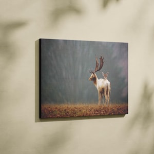 Rustic Deer in Autumn Forest Canvas Print, Woodland Wall Art, Majestic Buck Painting, Cozy Nature Décor, Fall Scene Art, Wildlife Lover Gift