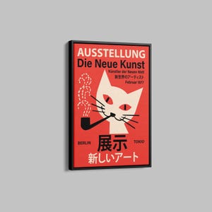Descubra el póster de The Fusion, la nueva impresión alemana de Art Berlin Tokio, póster de exposición japonés, diseño llamativo y color bibrantante, gato negro