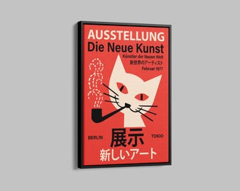 Discover The Fusion Poster, The New Art Berlin Tokyo German Print, Japanese Exhibition Poster, Striking Design and Bibrant Color, Black Cat