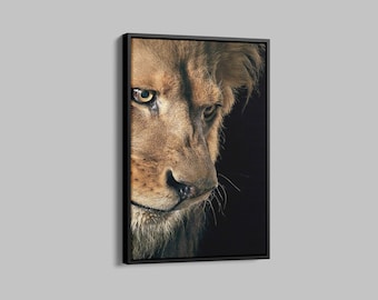 Arte de pared de león, arte de león, lienzo de arte de pared, decoración de sala de estar, arte de animales salvajes, impresión en lienzo de retrato de animal, arte de pared extragrande