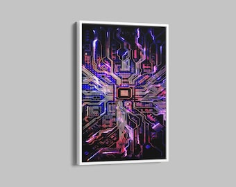 CPU canvas kunst aan de muur, computer circuit canvas kunst aan de muur, kantoor canvas muur kunst, cadeau voor hem, gamer kunst