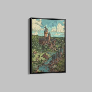Arte della scuola di Harry, decorazione da parete per la casa della scuola di maghi, mappa del mondo di Harry, stampa su tela del film, arte da parete del mondo magico, regalo per fan, tela di Harry