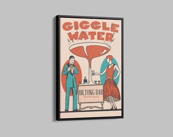 Giggle Wasserdruck, Barwagen-Dekor, Alkoholkunst, Martini-Wandkunst, Bar-Wanddekor, Cocktail-Buchumschlag, antikes Bardekor, Barkeeper Poster