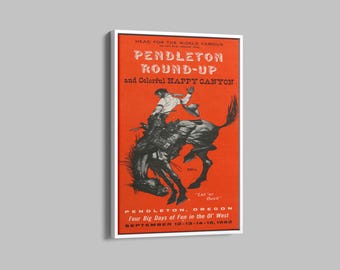 Pendleton Round Up Rodeo Poster Cowboy Cowgirl Prints Ranch Decor Red Posters Western Wall Art