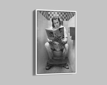 Toilet scene John Travolta, Pulp Fiction, 1994 Movie, Funny Bathroom Wall art, Black and white, Funny Toilet Print Poster, Retro Movie