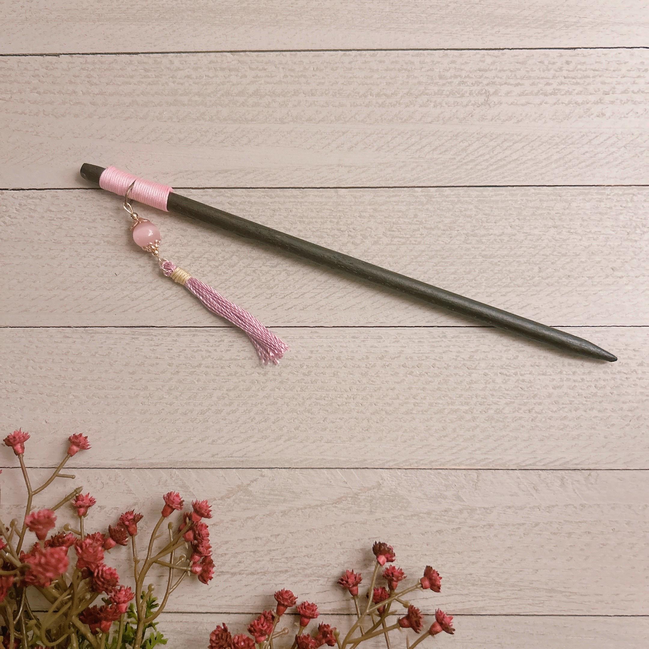 Handmade Freshwater Keshi Pearl Rose Quartz Wood Hair Stick Rose Quartz Kanzashi Hair Stick, Japanese Hair Accessory  main image 2