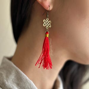 Elegant Chinese Tassel Earrings with Gemstone – Perfect for Weddings, Parties & Lunar New Year