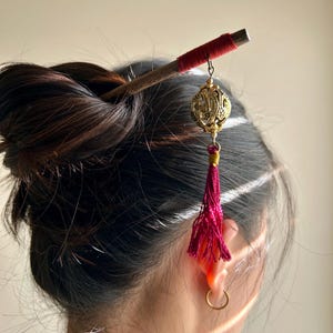 Dragon&#39;s Ember Handmade Japanese Hair Stick,Traditional Japanese Kanzashi,Hair Pin Accessory, Asian Hair Pin with dangle, Chinese hair stick