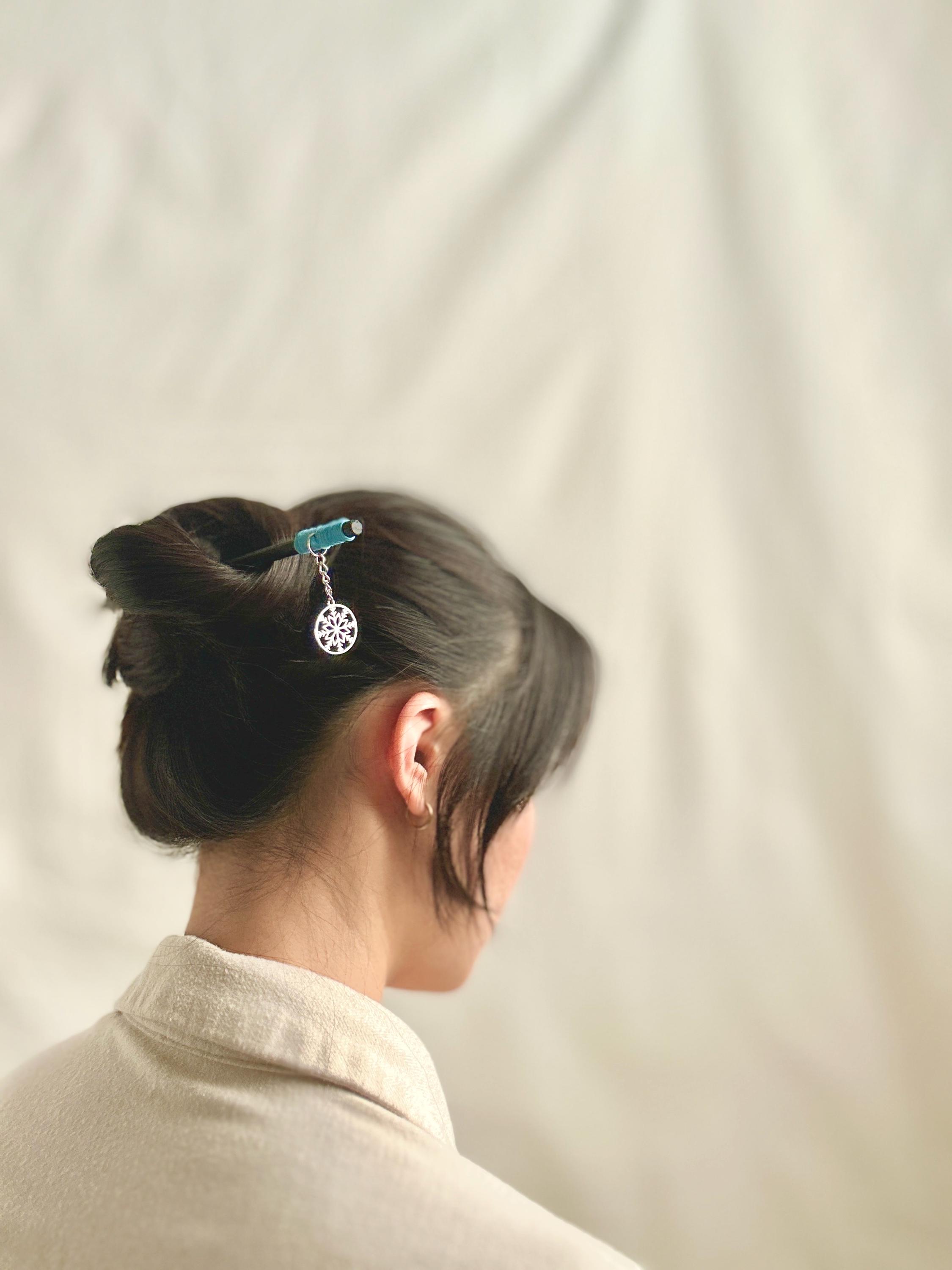 Ornement Kanzashi Flocon De Neige - Accessoire Cheveux Japonais Occasion Pour Femme