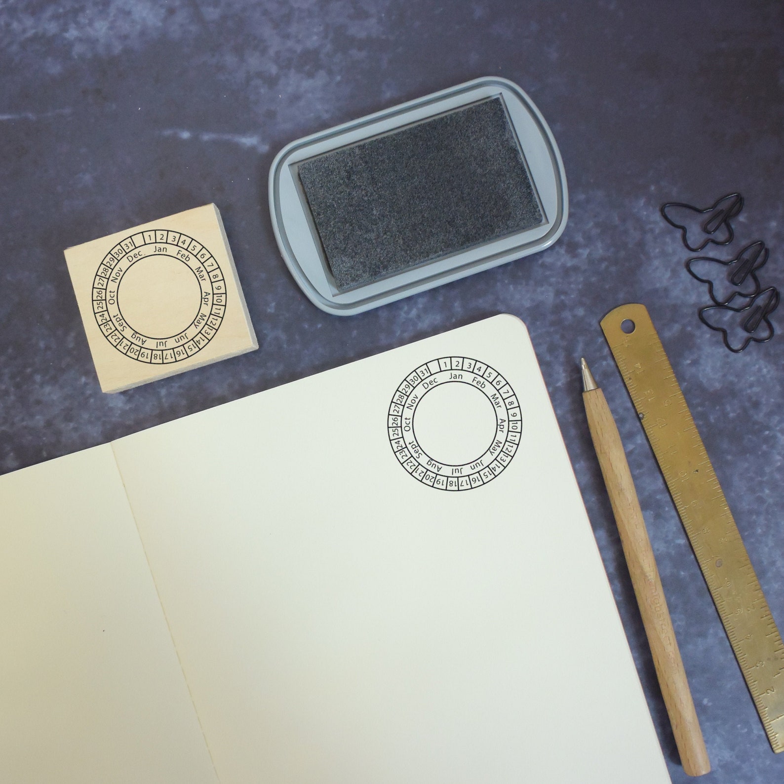 Perpetual Circular Calendar Handmade Rubber Stamp Planner Etsy