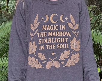 Witchy Pullover Sweatshirt, Moon, Leaves and Acorns, Dark Academia Aesthetic Clothing