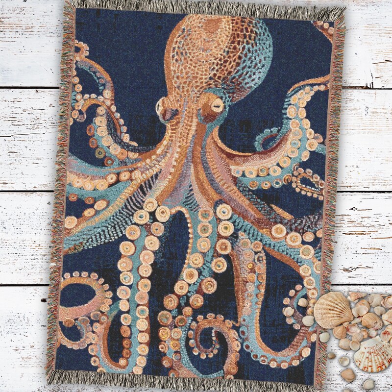 Octopus Squid Tentacle Print Pattern Hooded Blanket