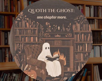 Halloween Sheet Ghost Wooden Sign, Cozy Halloween Book Lover Plaque, Spooky Fall Library Decor, Bookish Ghost Reading, Wall Art for Lit Girl