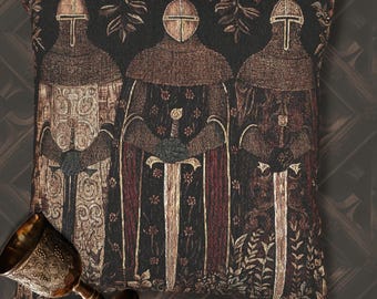 Medieval Aesthetic Knights Pillow | Tapestry Cushion Design, Unique Home Decor, Gift for History Lovers, Vintage Style Cushion, Mythic Decor