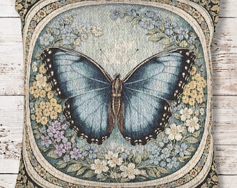 Cojín de mariposa Morpho azul – Cojín botánico tejido
