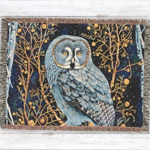 Cozy Owl Woven Blanket, Dark Cottagecore Aesthetic, Gift for Bird Lovers,  Gift for Owl Lovers, Forestcore Woodland Aesthetic, Lodge Throw