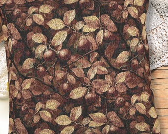 Autumn Leaves Tapestry Woven Pillow — Moody Botanical Fall Throw, Dark Cottagecore Harvest Cushion, Old-World Orchard Decor