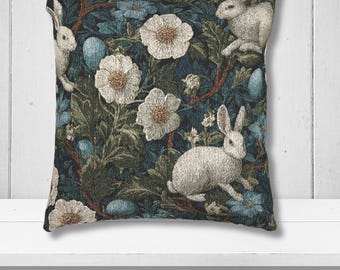 Almohada tejida de conejito del bosque – Decoración botánica de conejos