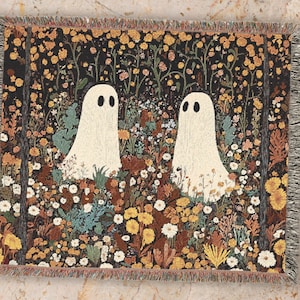 Fall Ghost Woven Blanket, Witchy Summerween Decorator Throw, Cottagecore Halloween Home Decor, Spooky Cute Sheet Ghost, Autumn Blanket Gift