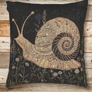 Woven Snail Pillow, Botanical Tapestry Throw, Dark Cottagecore Aesthetic Cushion, Nature Woodland Decor, Goblincore Decor, Whimsigoth Style