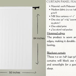 Puede incluir: Panel de cortina opaca blanco que mide 127 cm de ancho por 213 cm de largo. La cortina tiene un bolsillo para barra de 10 cm y est&aacute; hecha de tela 100% poli&eacute;ster. La tela pesa 240 gramos por metro cuadrado. La cortina tiene una impresi&oacute;n de un solo lado y bordes doblados.
