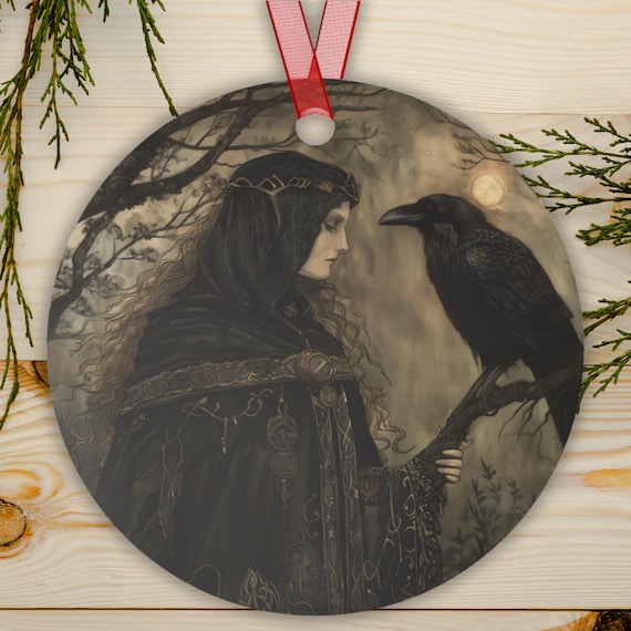 The Morrigan Celtic Goddess Ornament – Raven Metal Ornament, Pagan Yule Decor, Dark Goddess Art, Witchy Christmas Gift, Mythic Symbol