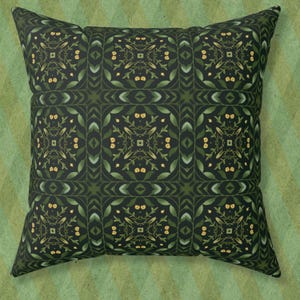 Botanical Throw Pillow, Dark Green Decorative Cushion, Nature-Inspired Home Decor, Dark Cottagecore Accent Pillow, Green Academia Aesthetic