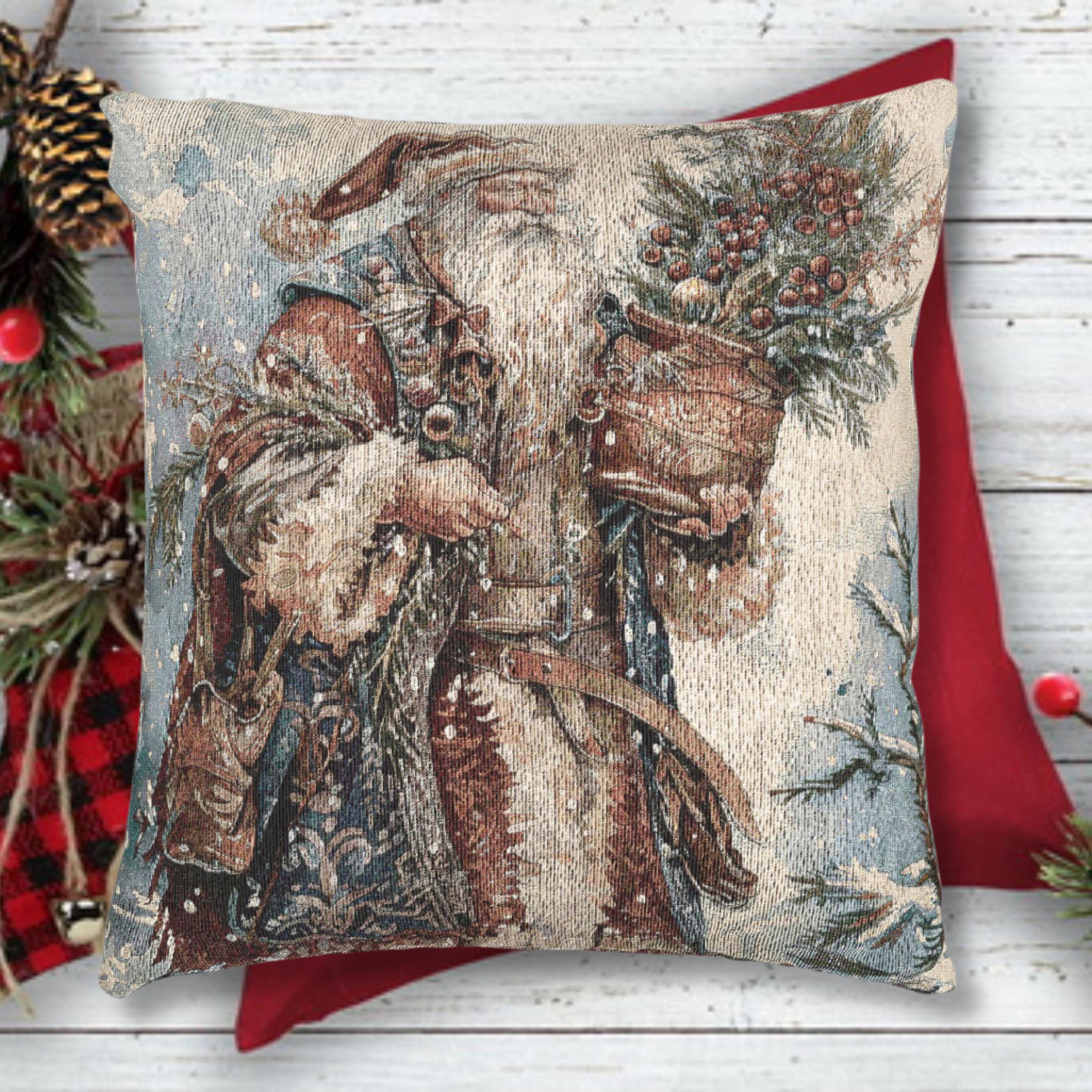 Coussin De Décoration Noël Betty Whitaker - Motif Tapisserie Père Noël/Enfants/Chat - 16x12 Pouces