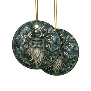 Pagan Yule Ornament with Mistletoe Greenman Figure, Pagan Yuletide Gift image 4