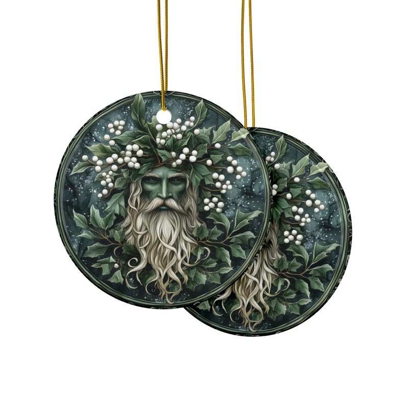 Pagan Yule Ornament with Mistletoe Greenman Figure, Pagan Yuletide Gift image 4