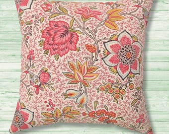 French Botanical Throw Pillow | Vintage Floral Textile, Faux Suede Cushion with Insert | Antique Cottagecore, Farmhouse, Romantic Home Decor