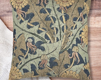 Art Nouveau Dandelion Woven Pillow – Vintage Botanical Tapestry Cushion for Cottagecore & Antique-Inspired Home Decor