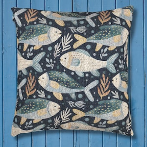 Ocean-Inspired Woven Pillow | Decorative Fish Throw Cushion for Beach Lovers, Living Room Decor, Nautical Gifts, Coastal Home, Whimsical