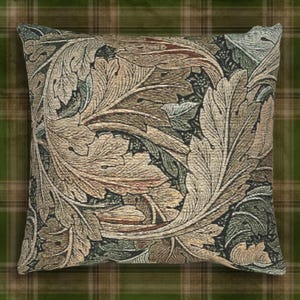 William Morris Inspired Woven Pillow, Vintage Aesthetic Decorative Cushion, Botanical Tapestry Throw Pillow, Rustic Cottagecore Home Decor