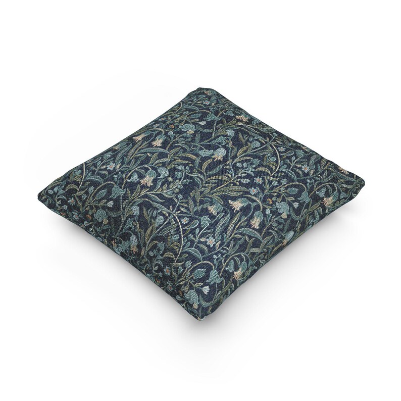 Bluebell Woven Tapestry Pillow – William Morris Style Dark Botanical, Arts & Crafts Green Throw Cushion, Cottagecore Decor image 10