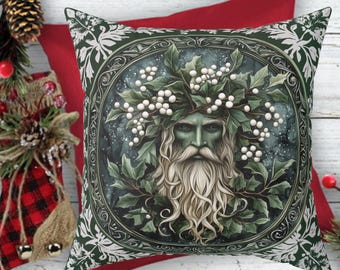 Yule Greenman Pillow, Yuletide Christmas Home Decor, Winter Solstice Cushion, Holiday Accent Pillow, Festive Throw Pillow