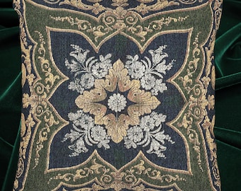 Vintage Tapestry Woven Pillow, Ornate Baroque Floral Cushion, Dark Academia Heritage Decor, Classic Old World Home Accent, Elegant Sofa
