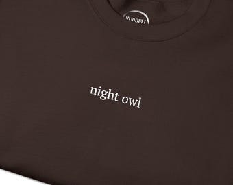 Nacht Eule Besticktes Sweatshirt | Gemütlicher Unisex Rundhalsausschnitt | Geschenk für Sie oder Ihn | Alltagskomfort Tragen