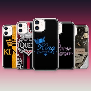 King Queen Love Phone Case Couple Romantic Cover for iPhone 16, 15 , 14, 13, Samsung S25 Ultra, S24FE, S23, A16, A56, A26, A15, Pixel 9, 8