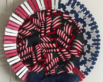Patriotic 3 Clothespin Wreath