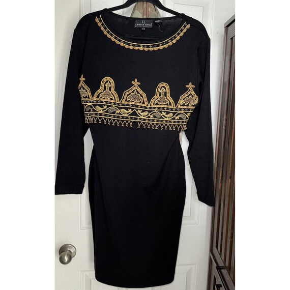 Vintage Carol Little Wool Knit Black Gold Beaded Dress Petite M Embroidered - Etsy Vintage Carol Little Wool Knit Black Gold Beaded Dress Petite M Embroidered - Etsy