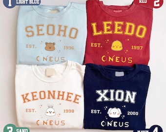 Camiseta y sudadera con los miembros de Oneus, camiseta de la gira Oneus Hour Us, camiseta del álbum Oneus 5X, camiseta de Oneus Xion, Seoho, Leedo, Keonhee y Hwanwoong