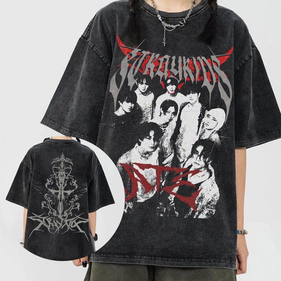 Stray Kids Domin Ate Retro 2025 World Tour Mineral Wash Shirt, SKZ
