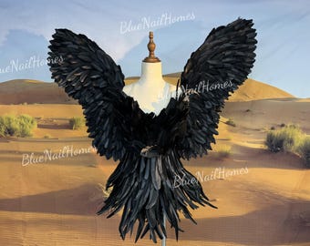Disfraz de ángel con plumas negras y alas exquisitas: perfecto para cosplay gótico oscuro, Burning Man, cumpleaños y eventos con temática de ángeles