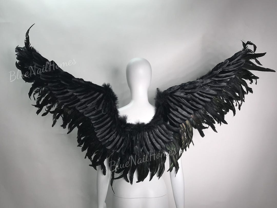 Sinister Black Feathered Wings - Demonic Costume Accessory for ...