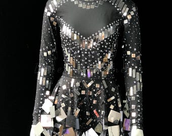 Mirror Disco Long Sleeve Dress with Shorts, Sequin Performance Rave Outfit
