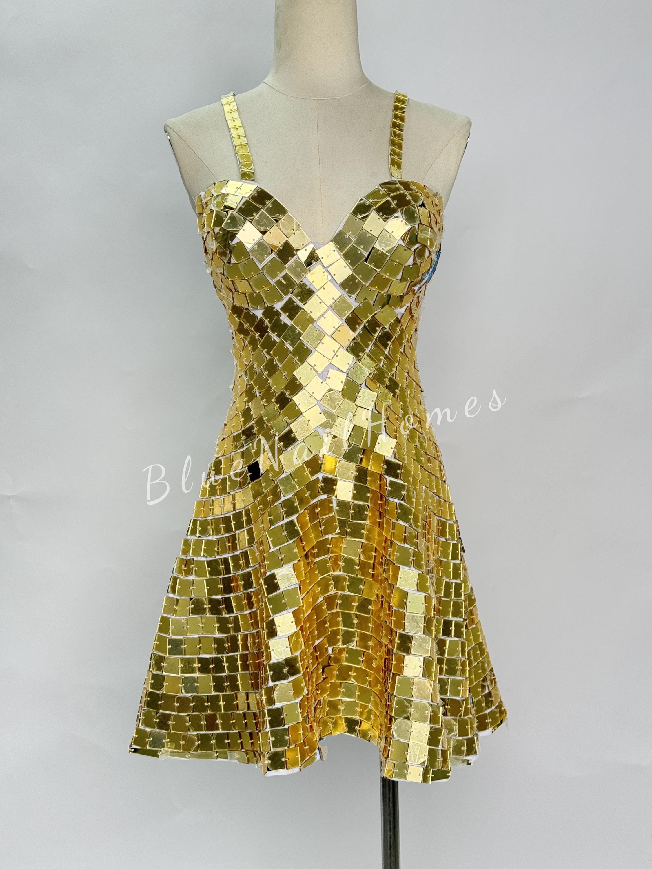 slim fit dress slacks Wedtrend Women Golden Mother Dress Glitter Holiday Dress V Neck Sequins Short Tight Party Dress, Golden / US8 main image 1