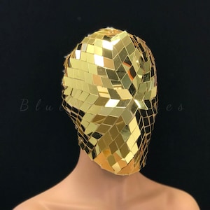 Máscara ciberpunk con espejo dorado: disfraz futurista para rave y cosplay EDM